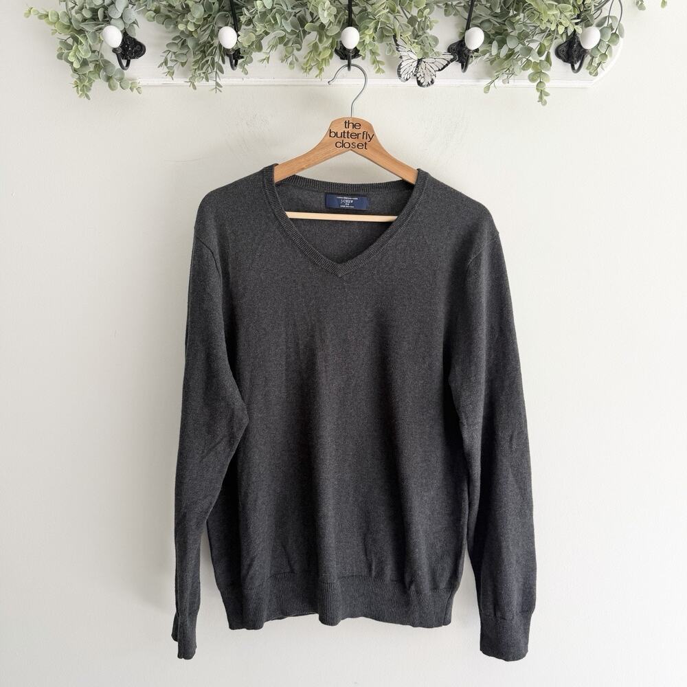 J. Crew Men’s Cashmere Blend V Neck Sweater Gray Medium preppy yy5902